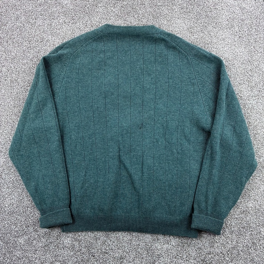Vintage Saddles Cardigan Sweater Mens Large Green Lambswool V-Neck Ribbed Knit - Picture 6 of 7